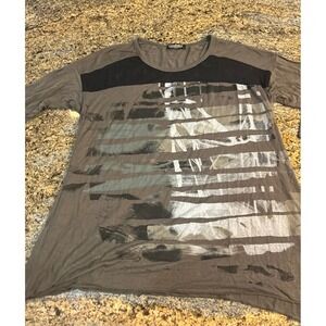 Y2K Vanilla Sugar Top S Gray Graphic Print Long Sleeve Black Lace Detail‎